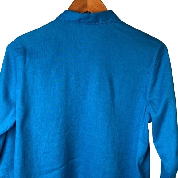 J Jill Love Linen Relaxed Tunic Top 3/4 Sleeve Popover Placket Collared High/Low - Picture 7 of 15